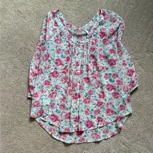 LC Lauren Conrad Pink Floral Button-Front Blouse